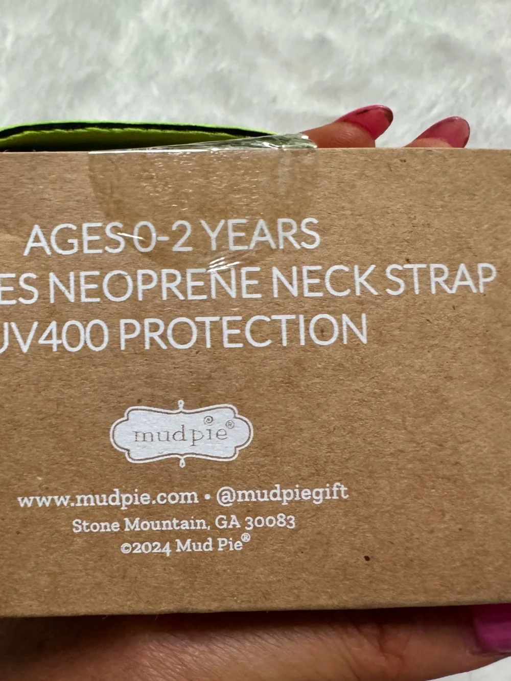 NWT- Mud Pie clear Blue Frame Baby/Toddler Sunglasses with Bright Green Strap